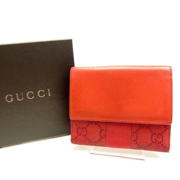 Gucci Wallet Purse Folding wallet GG Red Woman Authentic Used Y3533 - Picture 1 of 6